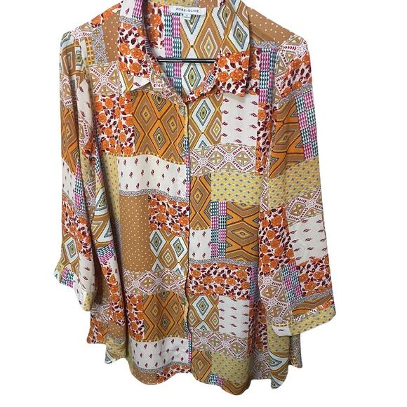 Rose + Olive Tops - Rose + Olive Colorful Patchwork Style Blouse 1x